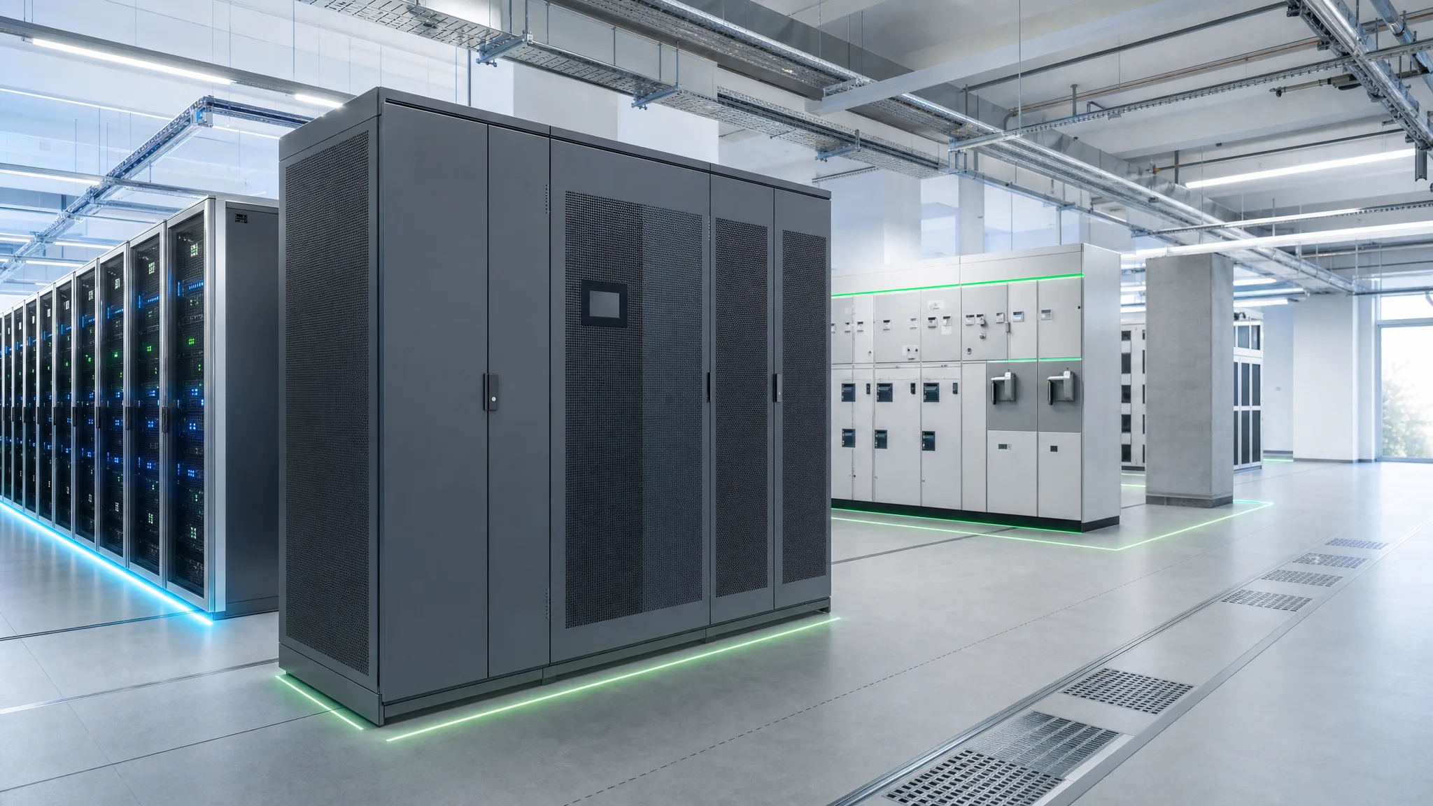 Průmyslová UPS a kritická infrastruktura zajišťující nepřetržité napájení datového centra a výroby
